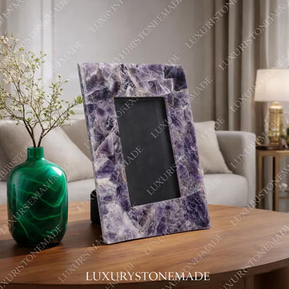 New - handmade Exclusive Picture Frame in natural Ametyst Stone, 20x15ramme ( 10x15 Photo)