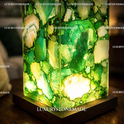 Exclusive handmade Green Agate Coaster Crystal Ledlamp / Luxury Home Décor , 20x10cm