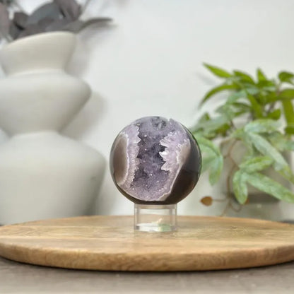 Uruguay Amethyst & Agate Sphere Geode with Druzy Crystal Cavity - SPH0176, 8.9cm