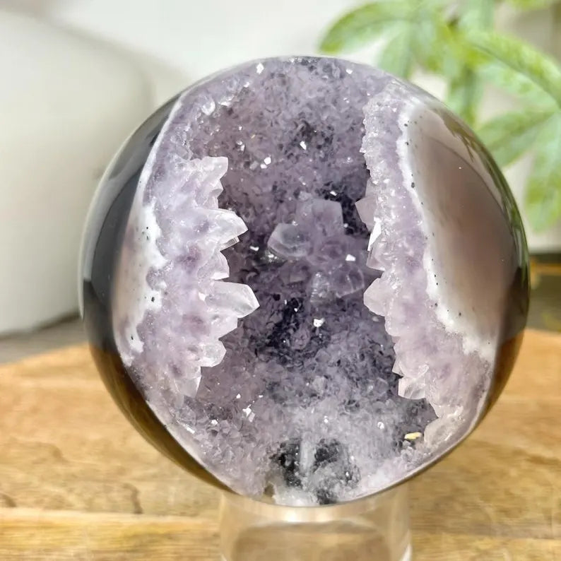 Uruguay Amethyst & Agate Sphere Geode with Druzy Crystal Cavity - SPH0176, 8.9cm