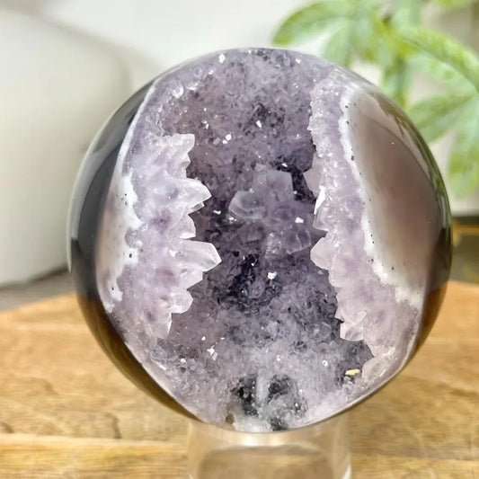 Uruguay Amethyst & Agate Sphere Geode with Druzy Crystal Cavity - SPH0176, 8.9cm
