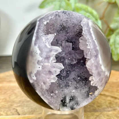 Uruguay Amethyst & Agate Sphere Geode with Druzy Crystal Cavity - SPH0176, 8.9cm