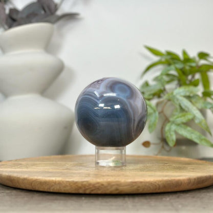 Uruguay Amethyst & Blue Banded Agate Sphere Geode with Crystal Cavity - SPH0177, 9.9cm