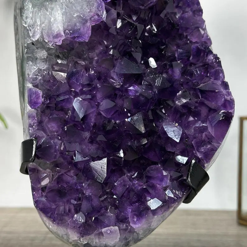 Large Amethyst Cluster on Metal Stand with Super Shinny Crystals - MWS2736, 2.7kg - 25x12x11cm