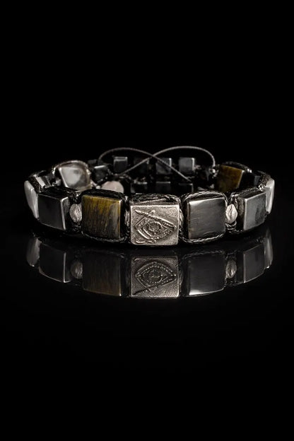 New 2026 Design / Trendy og Exclusivt Shambhala Armbånd, Masonic Symbol Bracelet&nbsp; - Tiger's Eye Protection Stones - Sacred Geometry Jewelry, Brotherhood Gift, Freemason Talisman