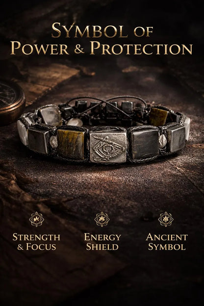 New 2026 Design / Trendy og Exclusivt Shambhala Armbånd, Masonic Symbol Bracelet&nbsp; - Tiger's Eye Protection Stones - Sacred Geometry Jewelry, Brotherhood Gift, Freemason Talisman