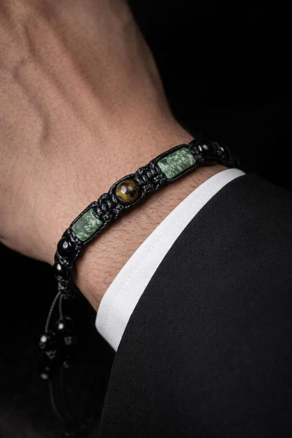 Månedens Utvalgte / Trendy og Exclusivt Shambhala armbånd, Seraphinite, Hawk’s Eye, Black Tourmaline, Onyx, unisex og justerbare - Strength, Luck, and Protection