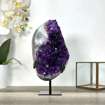 Large Amethyst Cluster on Metal Stand with Super Shinny Crystals - MWS2736, 2.7kg - 25x12x11cm