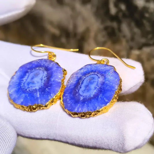 Evil Eye Earrings, Blue Solar Quartz Dangle Earrings | Gold Plated Brass, Boho Jewelry