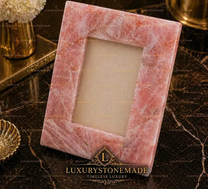 New - handmade Exclusive Picture Frame in natural Rose Quartz Stone, 20x15ramme ( 10x15 Photo)
