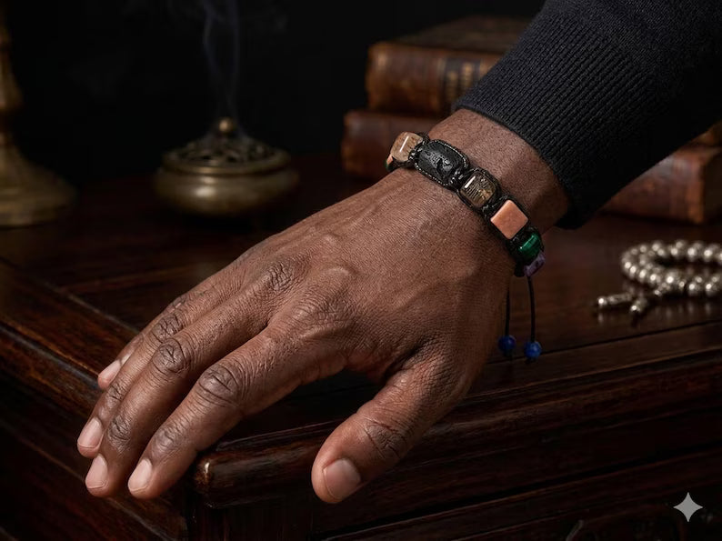New 2026 Design / Trendy og Exclusivt Shambhala Armbånd, Premium 7 Chakra Bracelet Raw Tourmaline, Flashy Labradorite Rutilated Quartz Sunstone, Genuine Malachite, Lepidolite !