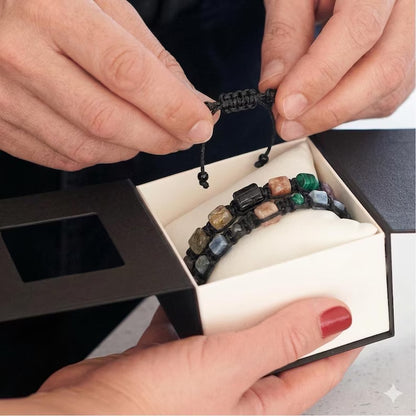 New 2026 Design / Trendy og Exclusivt Shambhala Armbånd, Premium 7 Chakra Bracelet Raw Tourmaline, Flashy Labradorite Rutilated Quartz Sunstone, Genuine Malachite, Lepidolite !