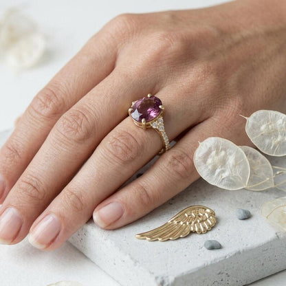Vakker Art Deco "Solitaire" enstens Purple Ruby 10x12mm Spinell Ring, Gold Vermeil ( 925s Silver )