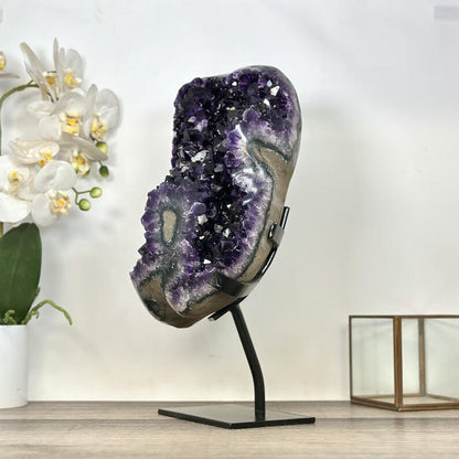 Huge Uruguayan Natural Amethyst Specimen on Metal Stand - MWS2968, 10kg - 38x18x15cm