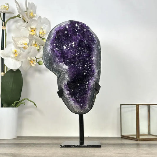Uruguayan Amethyst Geode with agate Shell Statement Piece - MWS2962, 3 KG - 20x16cm