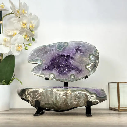 Large Amethyst & Green Jasper Jewelry Box on Metal Stand - MWS2993, 6.7kg - 29x26x19cm