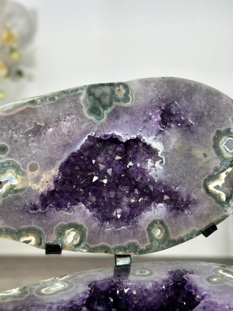 Large Amethyst & Green Jasper Jewelry Box on Metal Stand - MWS2993, 6.7kg - 29x26x19cm