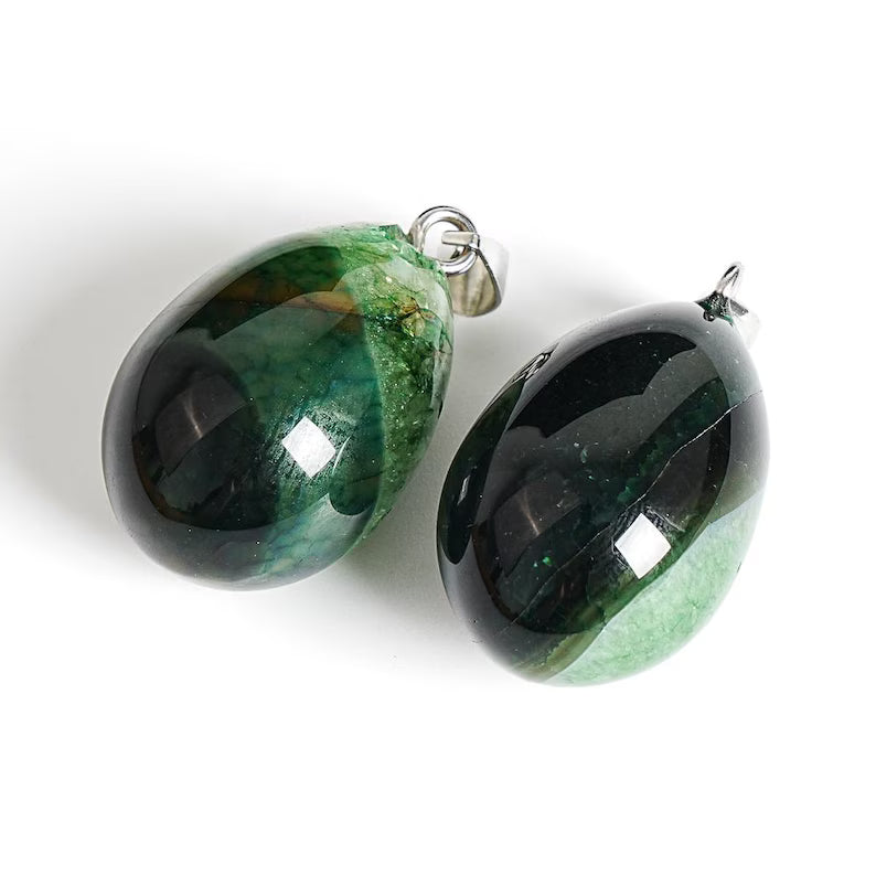 Nye Brazilian AGATE Teardrop - anheng m/ Silverplated Kjede, Green - 30mm