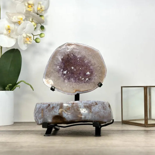 Natural Amethyst Jewelry Box on Metal Stand - MWS2978, 3.4kg - 23x17x20cm