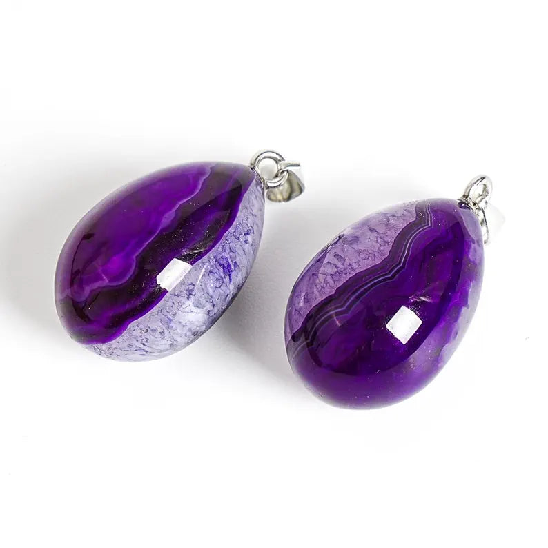 Nye Brazilian AGATE Teardrop - anheng m/ Silverplated Kjede, Purple - 30mm