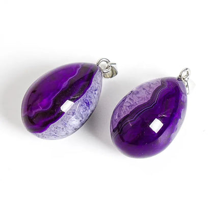 Nye Brazilian AGATE Teardrop - anheng m/ Silverplated Kjede, Purple - 30mm
