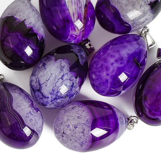 Nye Brazilian AGATE Teardrop - anheng m/ Silverplated Kjede, Purple - 30mm