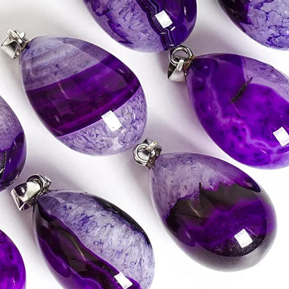 Nye Brazilian AGATE Teardrop - anheng m/ Silverplated Kjede, Purple - 30mm