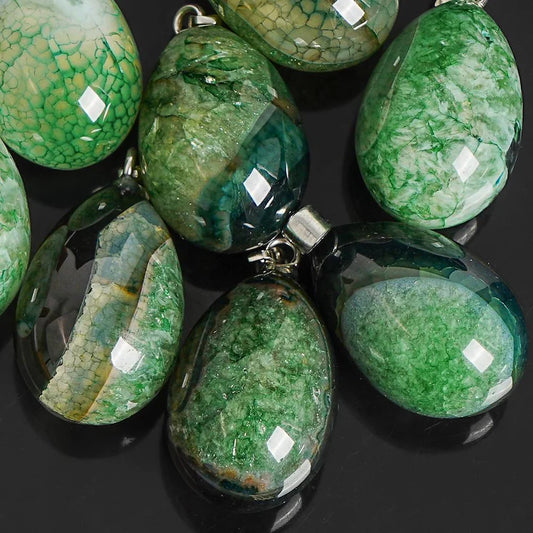 Nye Brazilian AGATE Teardrop - anheng m/ Silverplated Kjede, Green - 30mm
