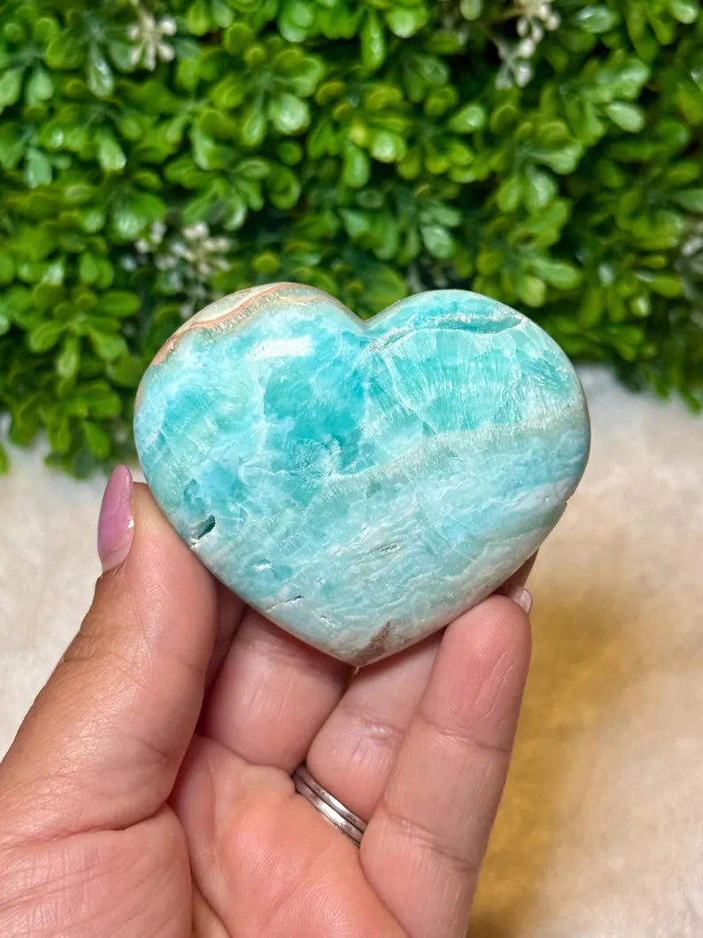 Large Blue Aragonite Heart, 67mm