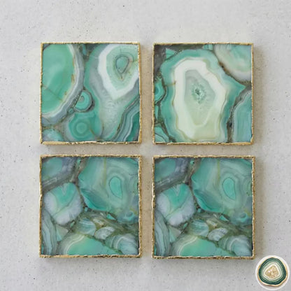 Green Agate Coasters | Natural Stone Drink Coasters | Personalized Gift Set, stk pris