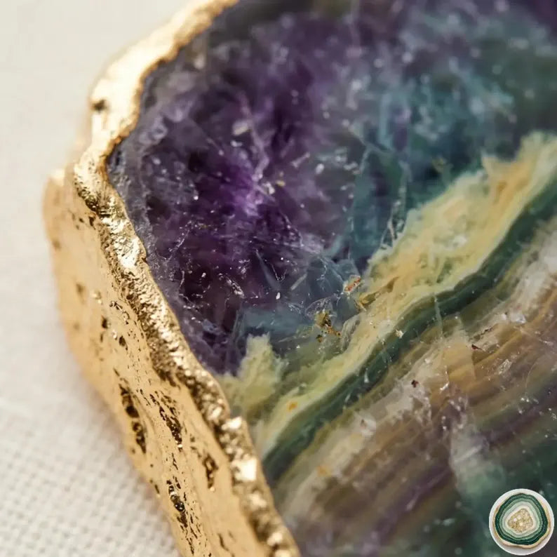 Multi Fluorite Coasters, Natural Gemstone Drinkware, Personalized Memento Gift, Stk. Pris
