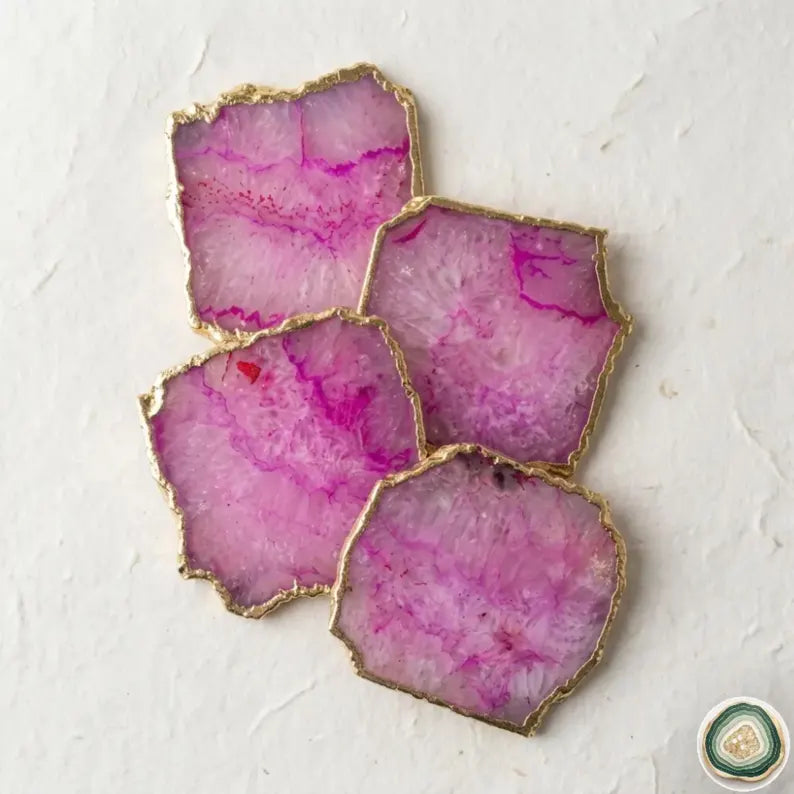 Pink Agate Square Coasters | Natural Stone Drink Coasters | Personalized Memento Gift | Luxury Table Décor, stk pris