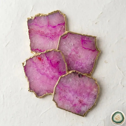 Pink Agate Square Coasters | Natural Stone Drink Coasters | Personalized Memento Gift | Luxury Table Décor, stk pris