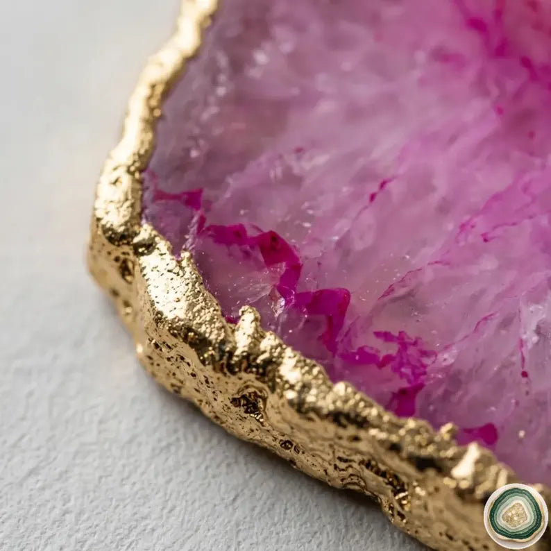 Pink Agate Square Coasters | Natural Stone Drink Coasters | Personalized Memento Gift | Luxury Table Décor, stk pris