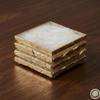 White Agate Square Coasters | Natural Stone Drink Coasters | Personalized Memento Gift | Luxury Table Décor, stk pris