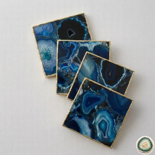 Blue Agate Square Coasters | Natural Stone Drink Coasters | Luxury Table Décor, stk. pris