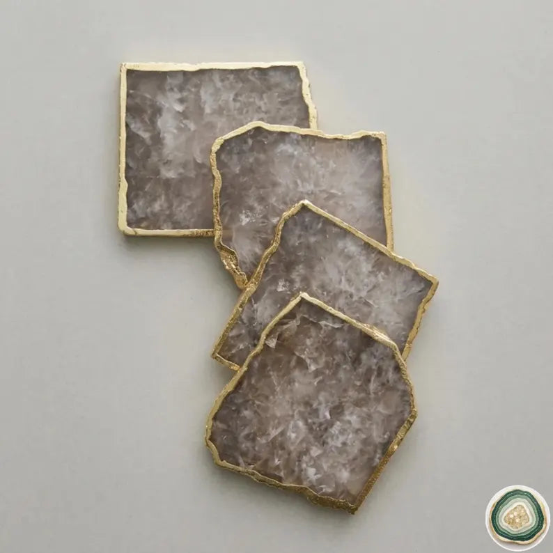 Smoke Grey Quartz Square Coasters | Natural Stone Drink Coasters | Personalized Memento Gift | Luxury Table Décor, stk pris