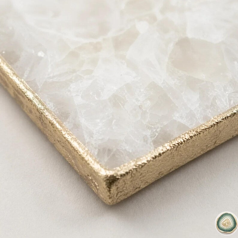 White Agate Square Coasters | Natural Stone Drink Coasters | Personalized Memento Gift | Luxury Table Décor, stk pris