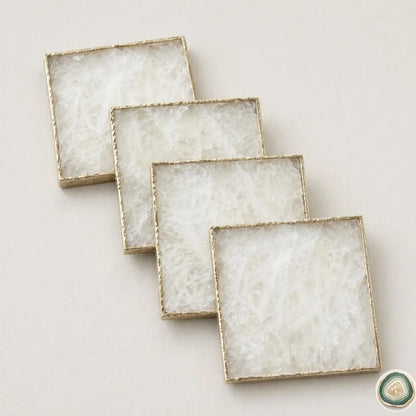 White Agate Square Coasters | Natural Stone Drink Coasters | Personalized Memento Gift | Luxury Table Décor, stk pris