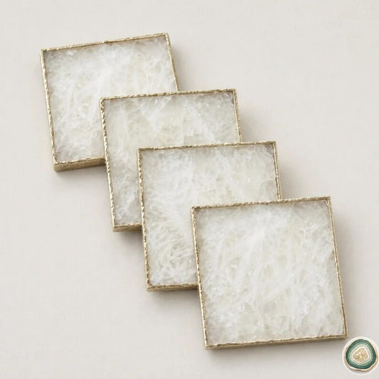 White Agate Square Coasters | Natural Stone Drink Coasters | Personalized Memento Gift | Luxury Table Décor, stk pris