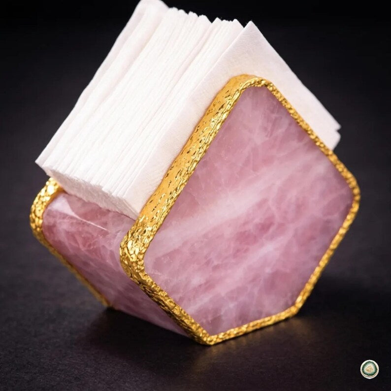 Rose Quartz Napkin Holder – Handmade Agate Napkin Dispenser for Kitchen & Dining Table, Bathroom Décor & Modern Home Organizer