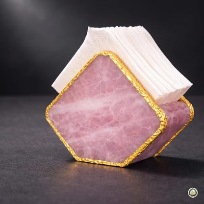 Rose Quartz Napkin Holder – Handmade Agate Napkin Dispenser for Kitchen & Dining Table, Bathroom Décor & Modern Home Organizer