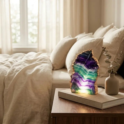 Fluorite Rainbow Ledlamp | Gold Electroplated, Crystal Night Light | Luxury Home Décor