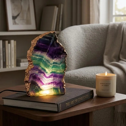 Fluorite Rainbow Ledlamp | Gold Electroplated, Crystal Night Light | Luxury Home Décor