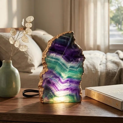 Fluorite Rainbow Ledlamp | Gold Electroplated, Crystal Night Light | Luxury Home Décor