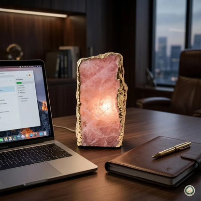 Rose Quartz Ledlamp | Gold Electroplated, Crystal Night Light | Luxury Home Décor