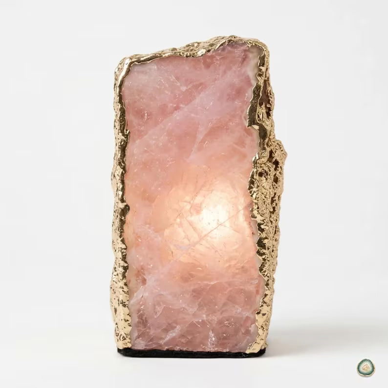 Rose Quartz Ledlamp | Gold Electroplated, Crystal Night Light | Luxury Home Décor
