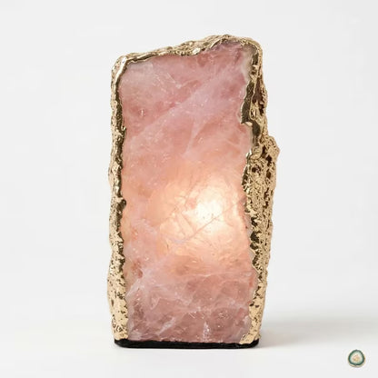 Rose Quartz Ledlamp | Gold Electroplated, Crystal Night Light | Luxury Home Décor