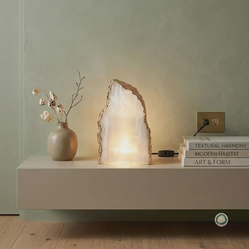 SELENITE Ledlamp | Gold Electroplated, Crystal Night Light | Luxury Home Décor