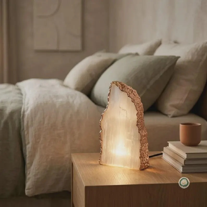 SELENITE Ledlamp | Gold Electroplated, Crystal Night Light | Luxury Home Décor
